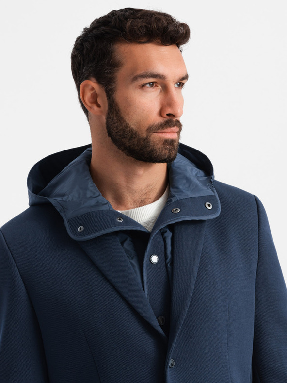 Ombre Clothing Moška jakna s kapuco in visokim ovratnikom temno modra Ombre Clothing