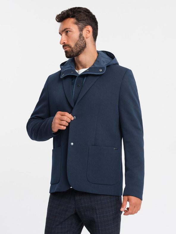 Ombre Clothing Moška jakna s kapuco in visokim ovratnikom temno modra Ombre Clothing