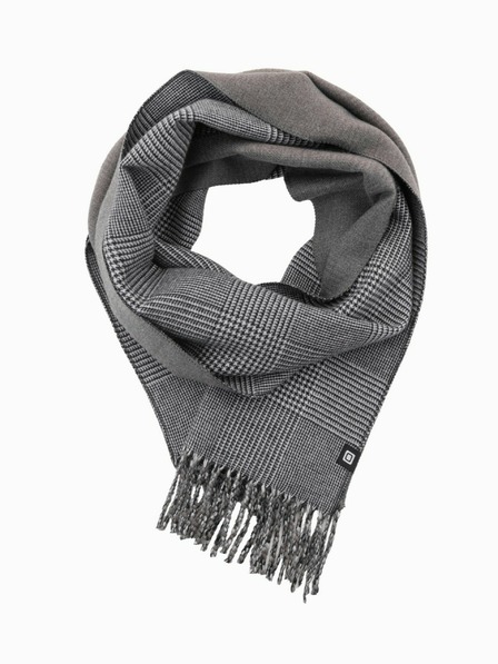 Ombre Clothing Moški obojestranski kvačkan šal s čopki črno-bele barve Ombre Clothing