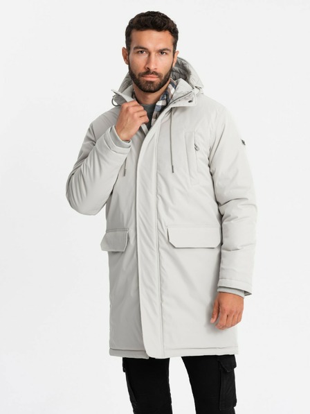 Ombre Clothing Moška dolga klasična jakna parka krem Ombre Clothing