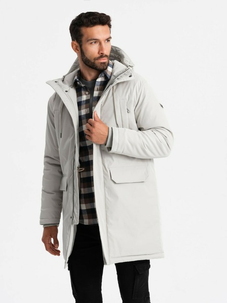 Ombre Clothing Moška dolga klasična jakna parka krem Ombre Clothing