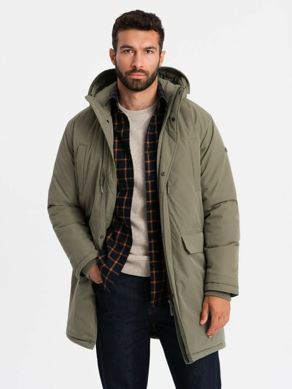 Ombre Clothing Moška klasična dolga jakna parka olivna Ombre Clothing