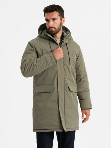 Ombre Clothing Moška klasična dolga jakna parka olivna Ombre Clothing
