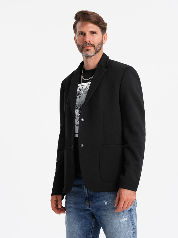 Ombre Clothing Moška jakna z visokim ovratnikom in kapuco črna Ombre Clothing