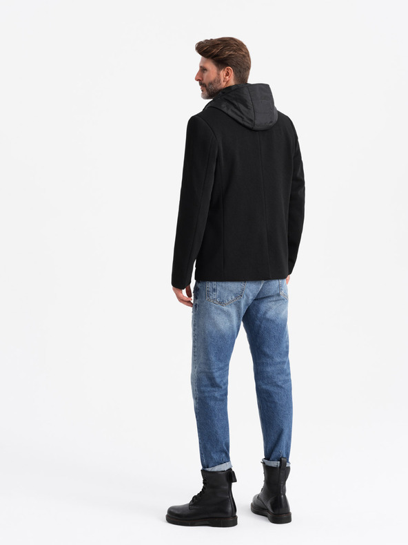 Ombre Clothing Moška jakna z visokim ovratnikom in kapuco črna Ombre Clothing