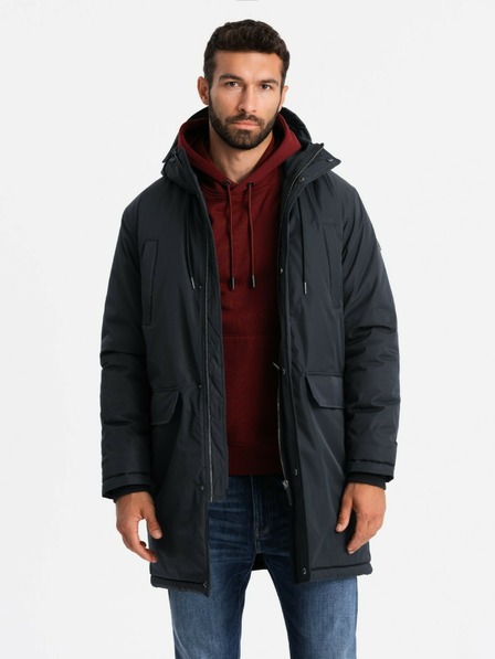 Ombre Clothing Moška klasična dolga jakna parka črna Ombre Clothing