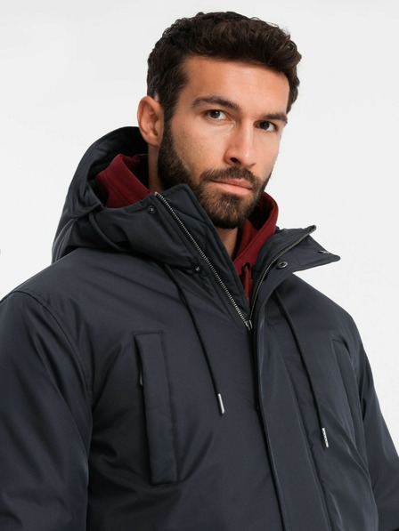 Ombre Clothing Moška klasična dolga jakna parka črna Ombre Clothing