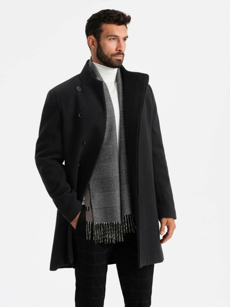 Ombre Clothing Moški plašč z visokim ovratnikom in asimetričnim zapenjanjem črna Ombre oblačila
