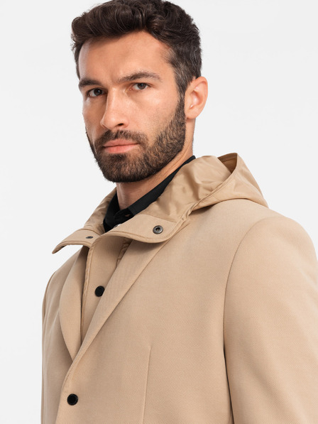 Ombre Clothing Moška jakna s kapuco z visokim ovratnikom svetlo rjava Ombre oblačila
