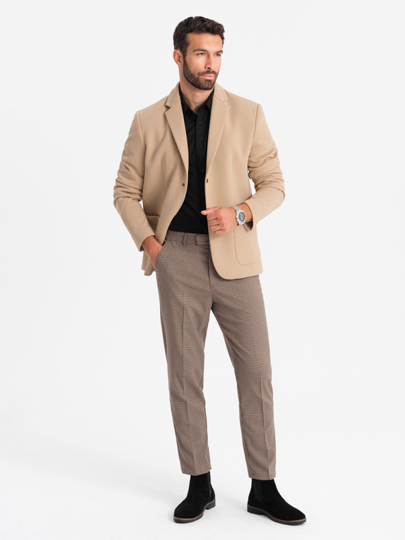 Ombre Clothing Moška jakna s kapuco z visokim ovratnikom svetlo rjava Ombre oblačila