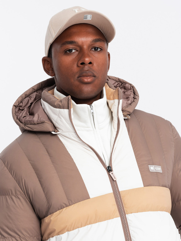 Ombre Clothing Moška pisana retro športna jakna bež in bela Ombre Clothing