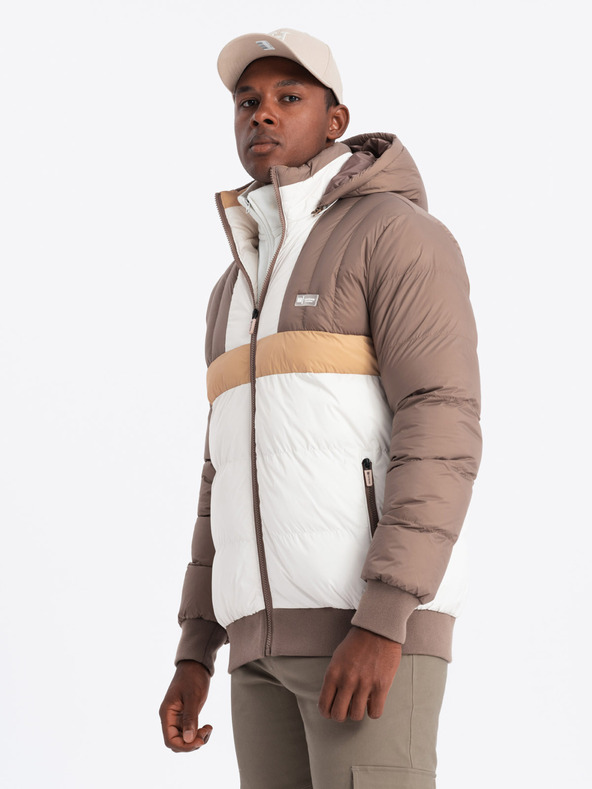 Ombre Clothing Moška pisana retro športna jakna bež in bela Ombre Clothing