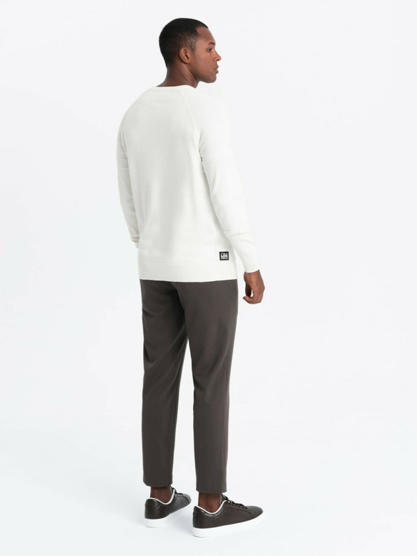 Ombre Clothing Moški raglanski pulover z rebrastimi rokavi Bela oblačila Ombre