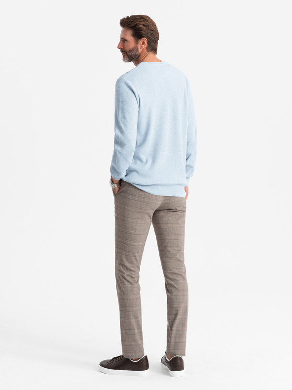 Ombre Clothing Moški melanžni strukturirani pleteni pulover modre barve Ombre Clothing