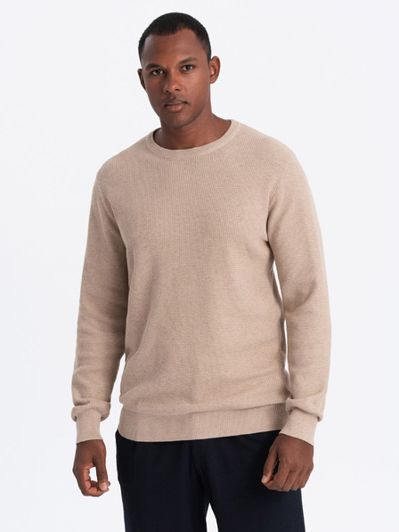 Ombre Clothing Moški melanžiran strukturiran pleten pulover sand Ombre Clothing