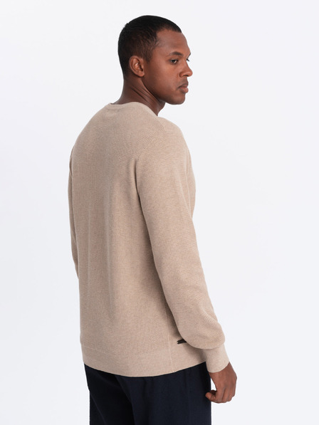 Ombre Clothing Moški melanžiran strukturiran pleten pulover sand Ombre Clothing