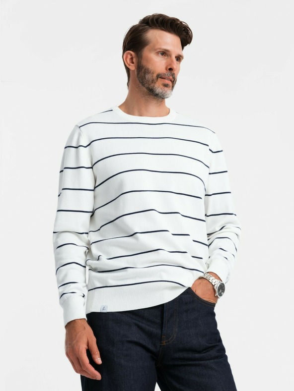 Ombre Clothing Moški priložnostni pulover z vodoravnimi črtami kremna Ombre oblačila