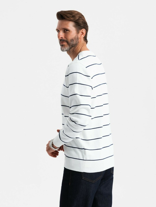 Ombre Clothing Moški priložnostni pulover z vodoravnimi črtami kremna Ombre oblačila