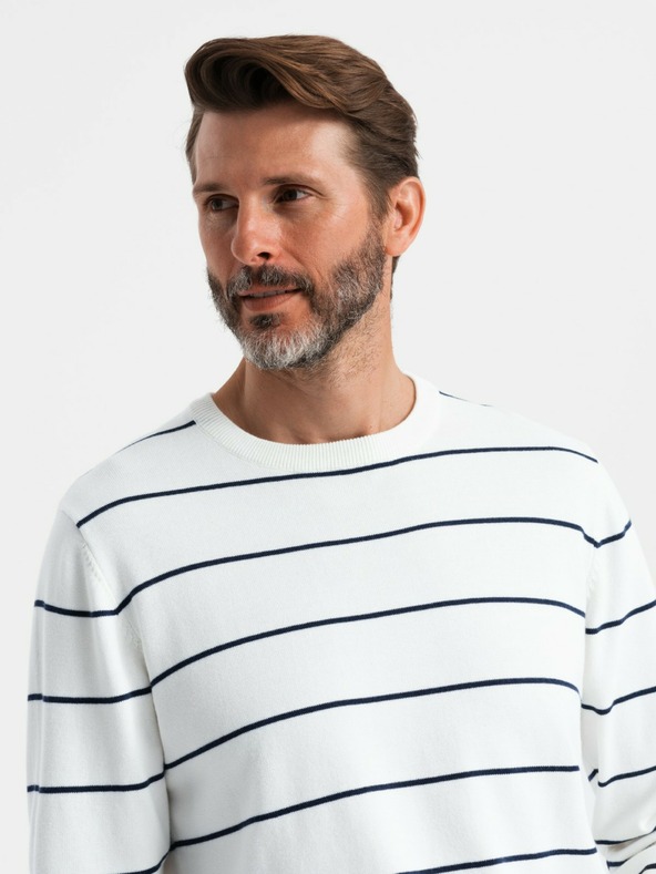 Ombre Clothing Moški priložnostni pulover z vodoravnimi črtami kremna Ombre oblačila