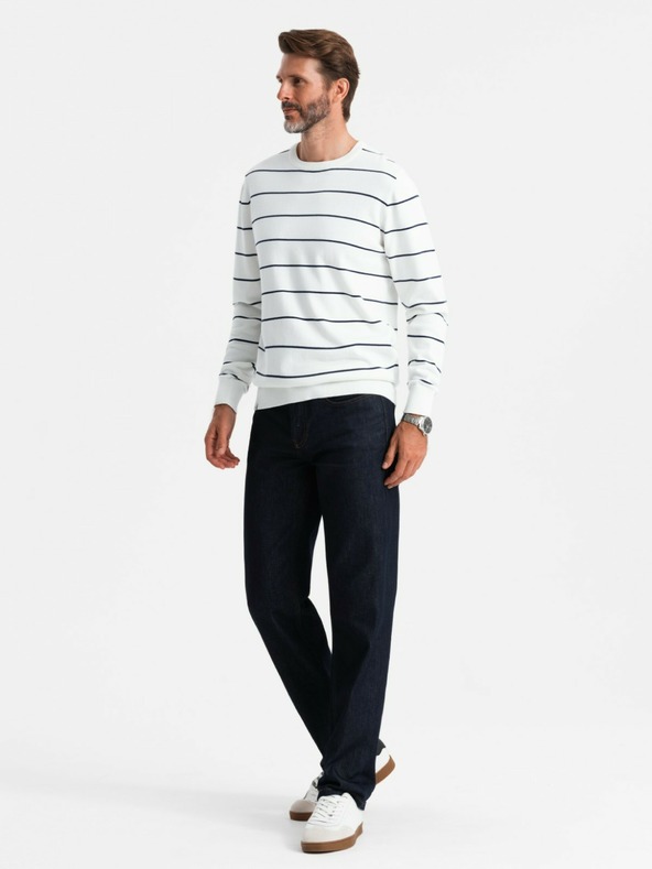 Ombre Clothing Moški priložnostni pulover z vodoravnimi črtami kremna Ombre oblačila