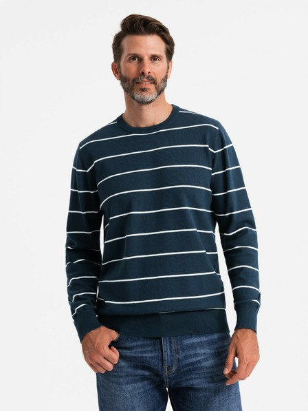 Ombre Clothing Moški priložnostni pulover z vodoravnimi črtami temno modre barve Ombre Clothing