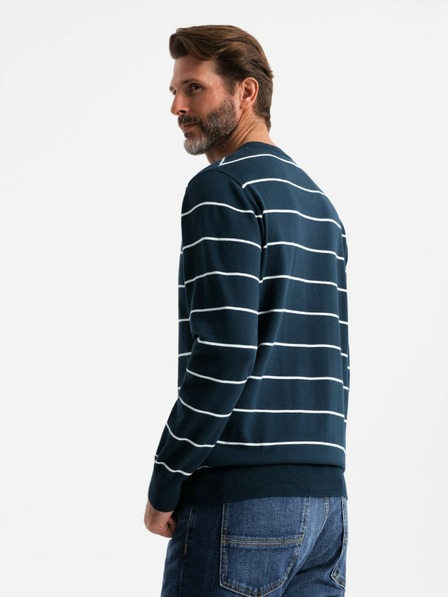 Ombre Clothing Moški priložnostni pulover z vodoravnimi črtami temno modre barve Ombre Clothing
