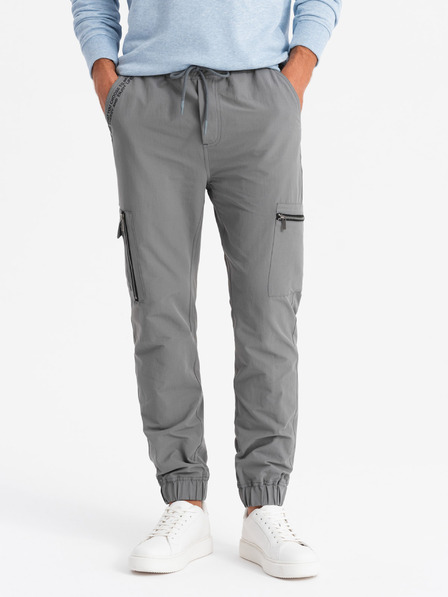 Ombre Clothing Moške jogger hlače z žepi in potiskom sive barve Ombre oblačila