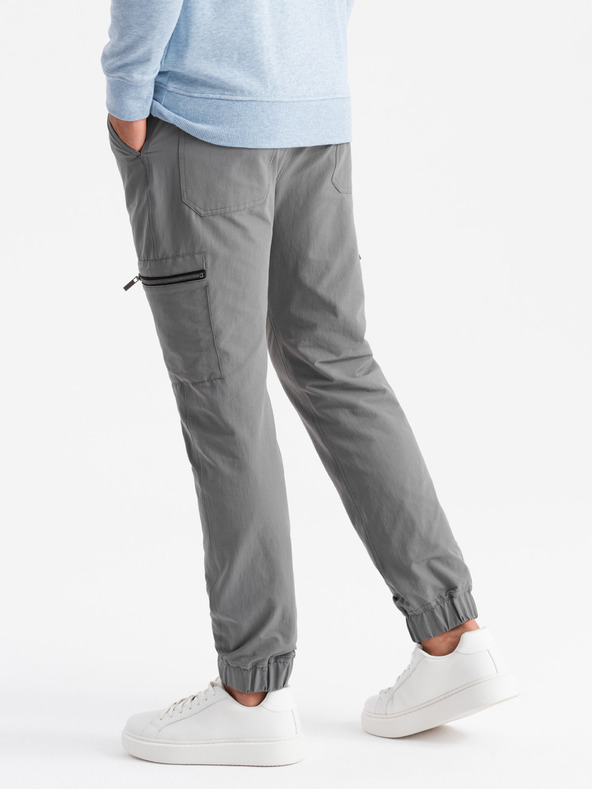 Ombre Clothing Moške jogger hlače z žepi in potiskom sive barve Ombre oblačila