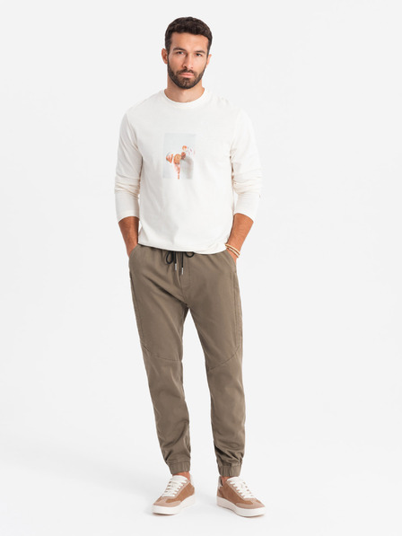Ombre Clothing Moške pletene hlače z gubami temno rjave barve Ombre Clothing