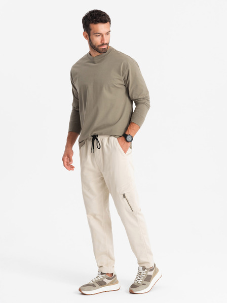 Ombre Clothing Moške pletene trenirke s tovornimi žepi krem barve Ombre Clothing
