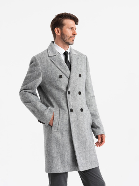 Ombre Clothing Eleganten moški dvoredni plašč v slemenu sive barve Ombre Clothing