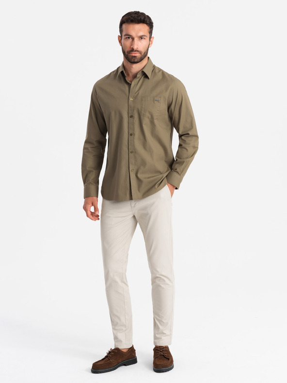 Ombre Clothing Moške hlače chino REGULAR FIT bež Ombre Clothing