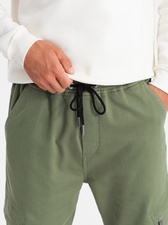 Ombre Clothing Moške pletene trenirke z žepi olivna Ombre Clothing