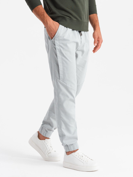 Ombre Clothing Moške pletene trenirke z naborki svetlo sive barve Ombre Clothing