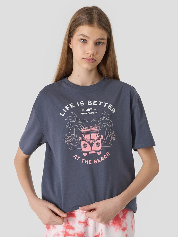 4F Dekliška majica oversize s potiskom 4F
