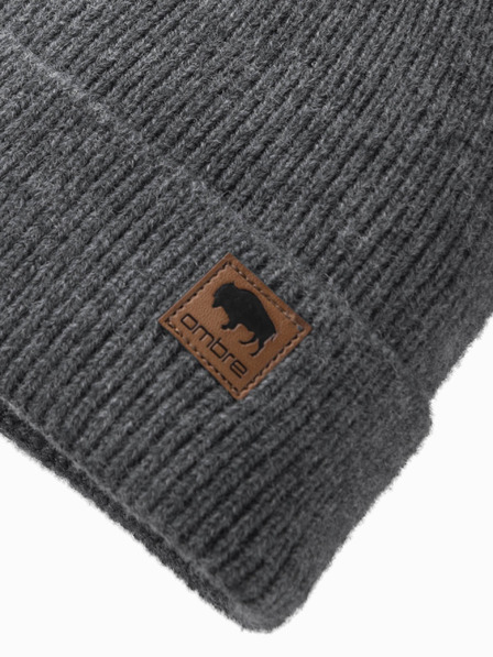 Ombre Clothing Moška pletena kapa z emblematičnim dodatkom za oblačila