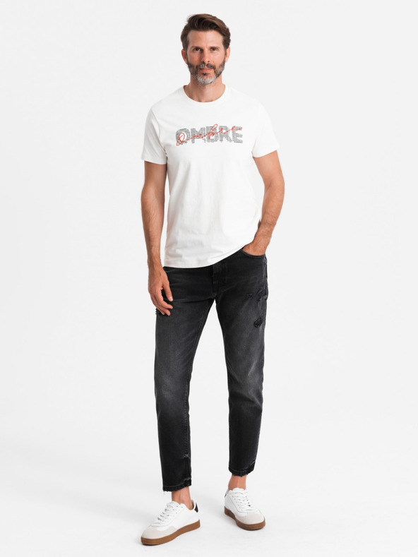 Ombre Clothing Moška bombažna majica z nežno vezenino Ombre Clothing