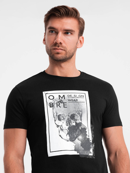 Ombre Clothing Moška bombažna majica z nežno vezenino Ombre Clothing