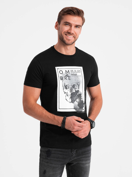 Ombre Clothing Moška bombažna majica z nežno vezenino Ombre Clothing