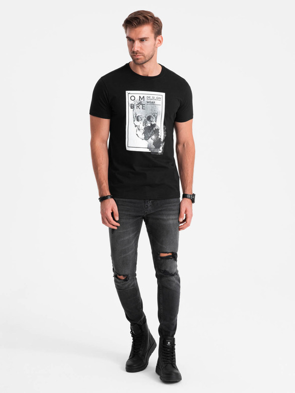 Ombre Clothing Moška bombažna majica z nežno vezenino Ombre Clothing