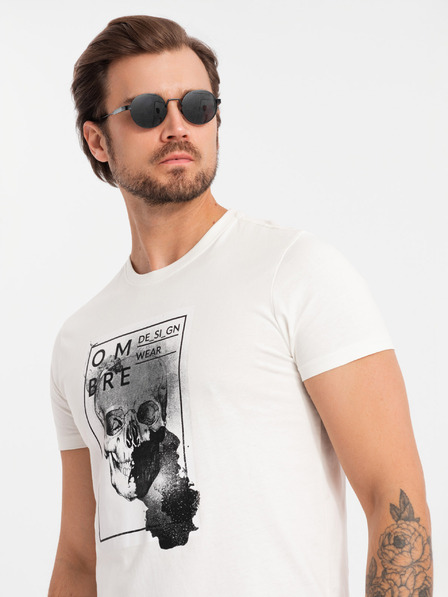 Ombre Clothing Moška bombažna majica z nežno vezenino Ombre Clothing