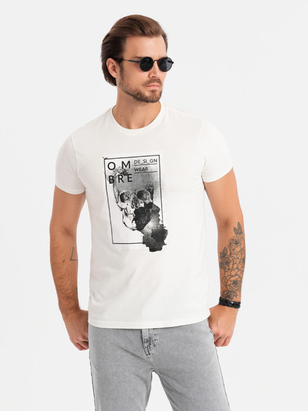 Ombre Clothing Moška bombažna majica z nežno vezenino Ombre Clothing