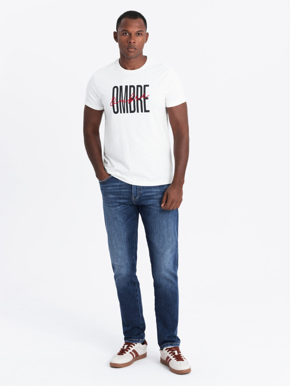 Ombre Clothing Moška bombažna majica z nežno vezenino Ombre Clothing