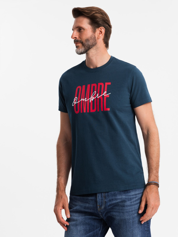 Ombre Clothing Moška bombažna majica z nežno vezenino Ombre Clothing