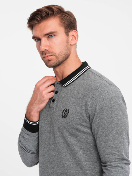Ombre Clothing Moška izvezena polo majica z dolgimi rokavi Ombre Clothing