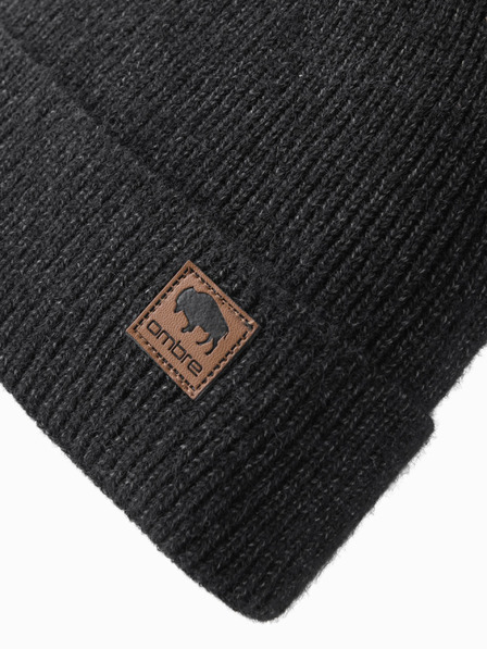 Ombre Clothing Moška pletena kapa z emblematičnim dodatkom za oblačila