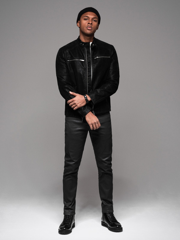 Ombre Clothing Moške hlače iz džinsa STRAIGHT LEG - črne V1 OM-PADP-0133 Ombre Clothing