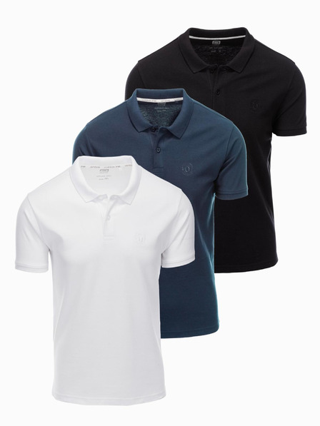 Ombre Clothing Moška bombažna polo majica BASIC - črna/temno modra/bela V1 OM-POBS-0133 Ombre oblačila