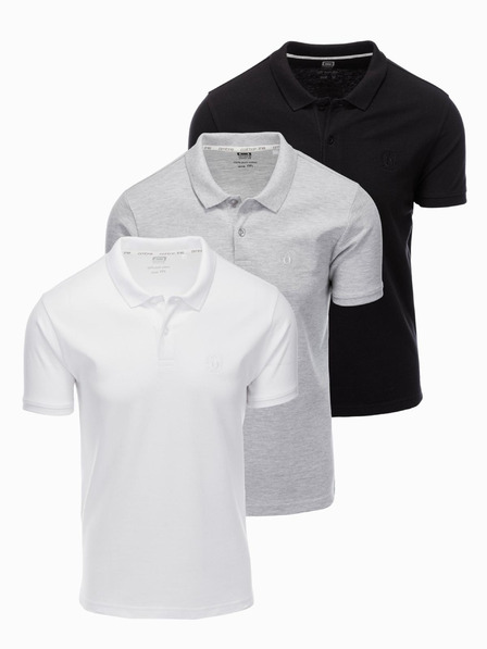 Ombre Clothing Moška bombažna polo majica BASIC - črna/melanžno siva/bela V2 OM-POBS-0133 Ombre Clothing