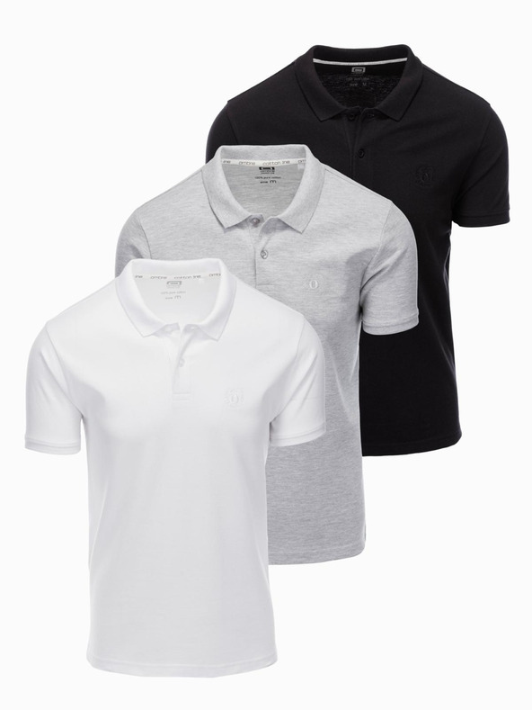 Ombre Clothing Moška bombažna polo majica BASIC - črna/melanžno siva/bela V2 OM-POBS-0133 Ombre Clothing